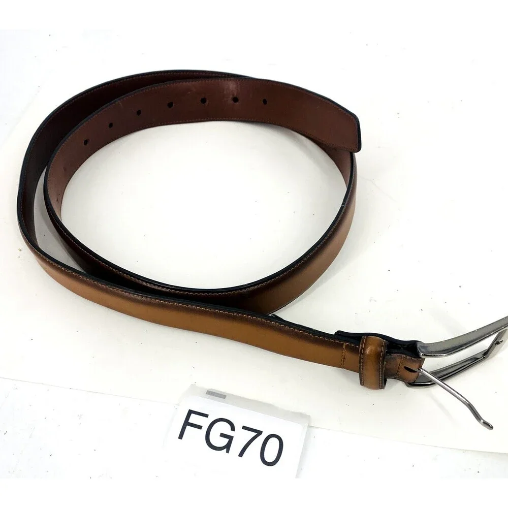 Perry Ellis Genuine Leather Congac Brown Belt Silver Fittings Size 40 Men's